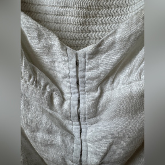 Reformation Rome White 100% Linen Puff Sleeve Smocked Cropped Peasant Top 12 - Picture 5 of 16